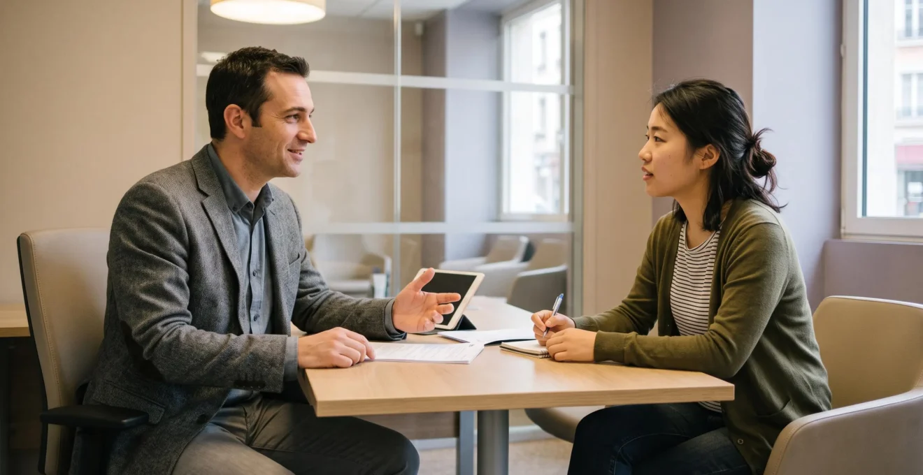 Un conseiller bancaire échange avec un étudiant international dans le cadre d'un accompagnement personnalisé